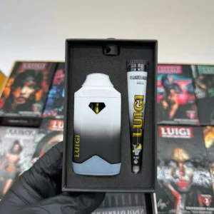 Luigi Carts UK — 2G live resin liquid diamonds disposable vape, scratch-off QR verification panel visible, USB-C rechargeable